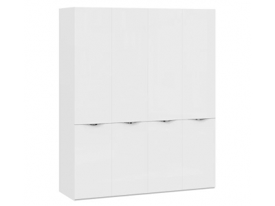 Шкаф комбинированный Глосс (ТриЯ) с 4 дверями со стеклом Белый глянец, Стекло